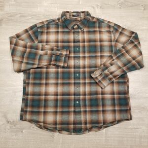 Mens Pendleton Mason Forest Green Brown Plaid Flannel Button Up L/S Shirt Sz XXL